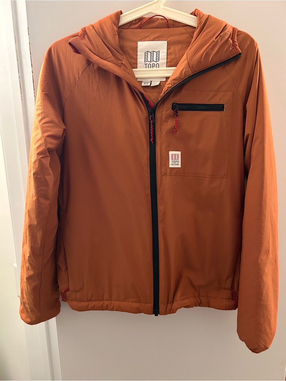 Topo Designs women’s XS Lightweight Hooded Jacket - Rust Orange